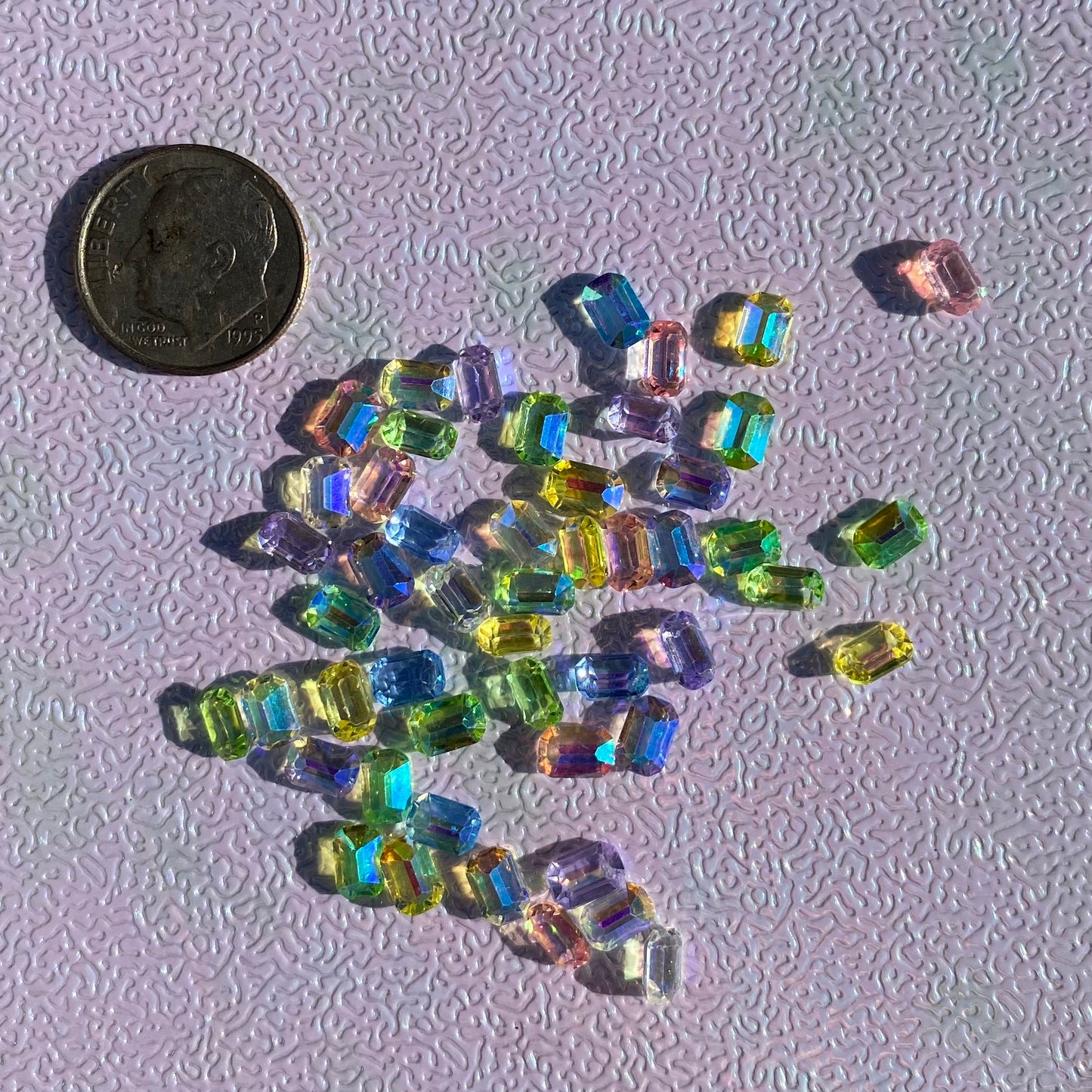Emerald-cut Rainbow Stones, 50 count