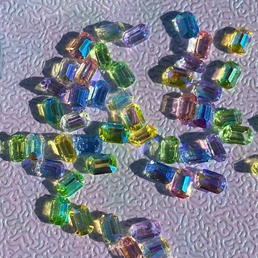 Emerald-cut Rainbow Stones, 50 count