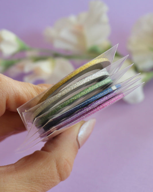 2mm Rainbow Glitter Striping Tape - 6 pack